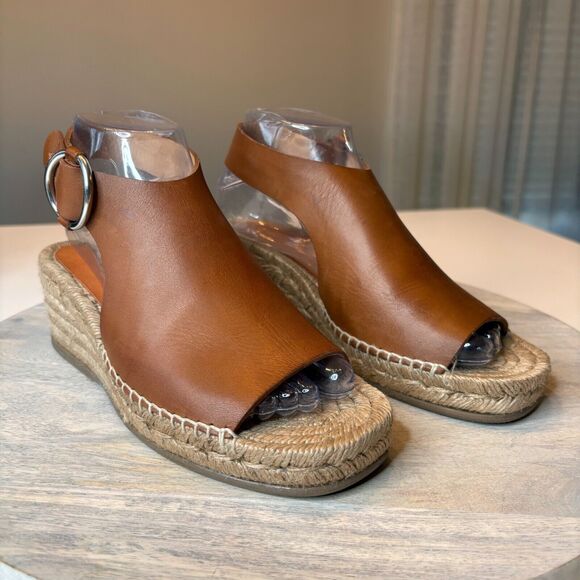 Rag & Bone Women's Espadrille Brown Leather Wedge Sandals US Size 7.5 EU 37.5 - Picture 1 of 12
